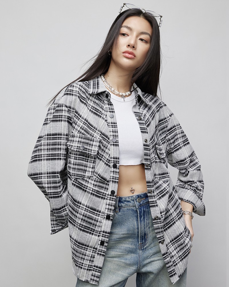 Women's Black & White Plaid Oversized Shirt