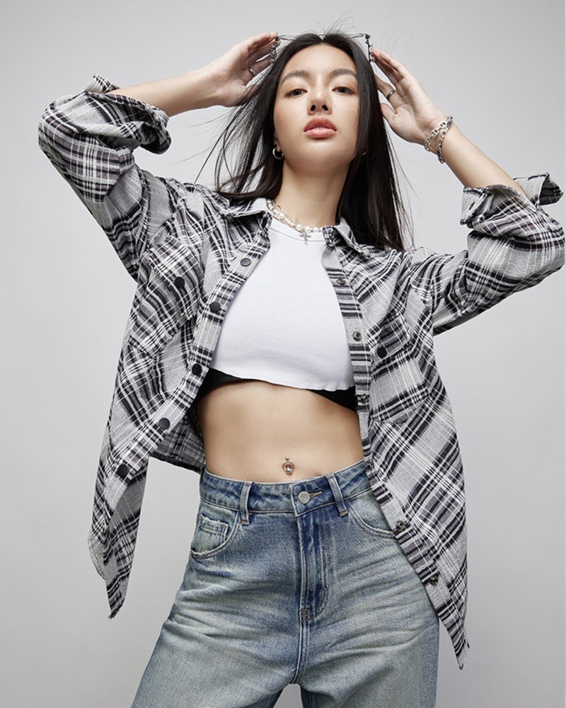 Women's Black & White Plaid Oversized Shirt