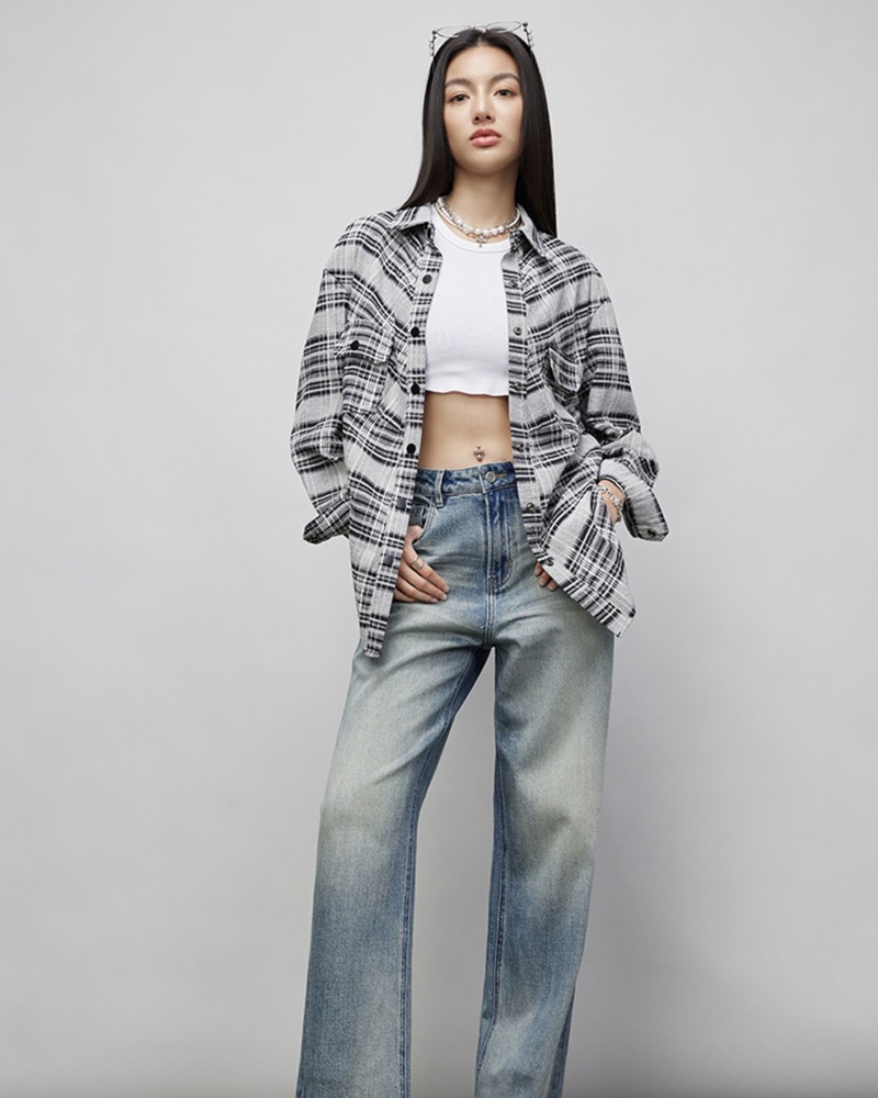 Women's Black & White Plaid Oversized Shirt