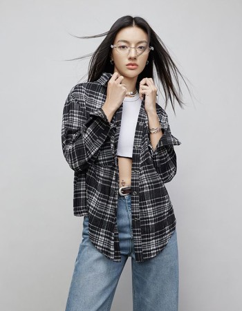 Women's Black & White Plaid Oversized Shirt