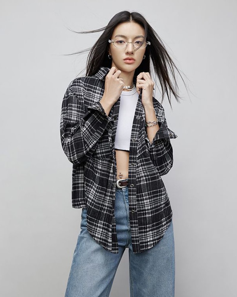 Women's Black & White Plaid Oversized Shirt