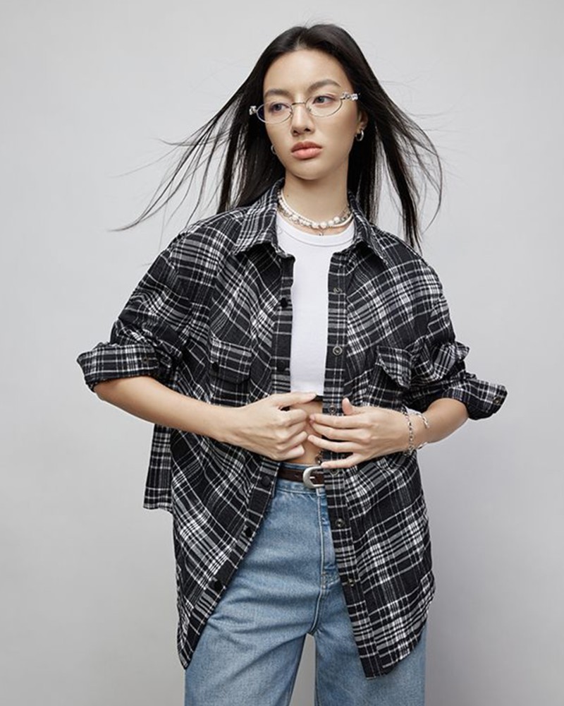 Women's Black & White Plaid Oversized Shirt