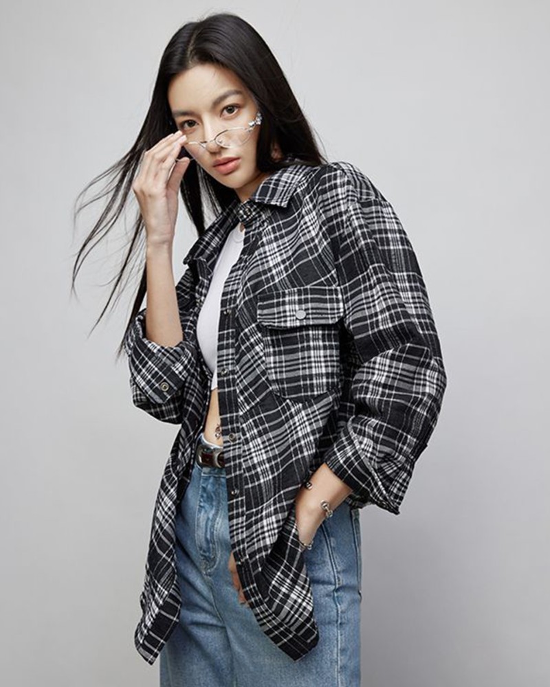 Women's Black & White Plaid Oversized Shirt