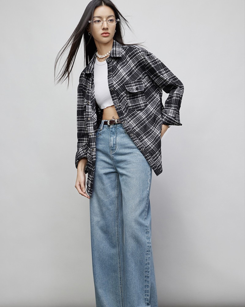 Women's Black & White Plaid Oversized Shirt