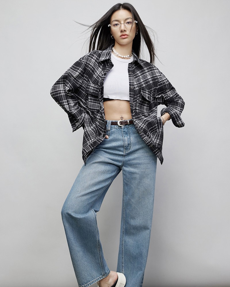 Women's Black & White Plaid Oversized Shirt