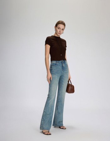 Seluar Jeans Wanita Potongan 'Bootcut', Pinggang Tinggi, Warna Denim Cerah (Gaya Klasik)