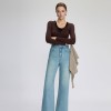 Seluar Jeans Wanita Potongan 'Bootcut' Berpinggang Tinggi, Denim 'Flare' Longgar dengan Warna Pudar Cerah