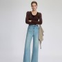 Women's High-Waist Bootcut Jeans, Light Wash Relaxed Flare Denim