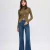 Seluar Jeans Wanita Potongan 'Flare' Berpinggang Tinggi (Warna Gelap), Denim Lyocell dengan Regangan 4 Arah