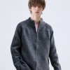 Vintage Deconstructed Spliced Mock Neck Cardigan – Men's Relaxed Fit Half-Zip Knit Sweater | Minimalist Slouchy Winter 2025 Essential