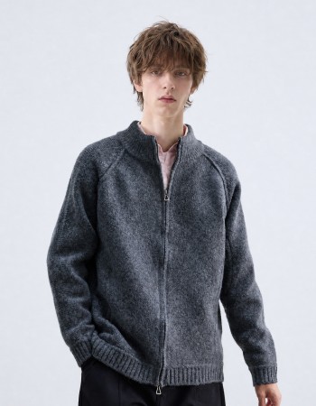 Vintage Deconstructed Spliced Mock Neck Cardigan – Men's Relaxed Fit Half-Zip Knit Sweater | Minimalist Slouchy Winter 2025 Essential