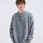 Henry Collar Sweater Unisex Loose-Fit Pullover Knit Jumper, Vintage Casual Warm Knit Top