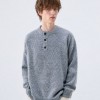 Henry Collar Sweater Unisex Loose-Fit Pullover Knit Jumper, Vintage Casual Warm Knit Top