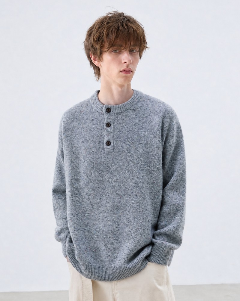 Henry Collar Sweater Unisex Loose-Fit Pullover Knit Jumper, Vintage Casual Warm Knit Top