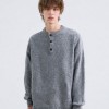 Henry Collar Sweater Unisex Loose-Fit Pullover Knit Jumper, Vintage Casual Warm Knit Top