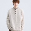 Henry Collar Sweater Unisex Loose-Fit Pullover Knit Jumper, Vintage Casual Warm Knit Top