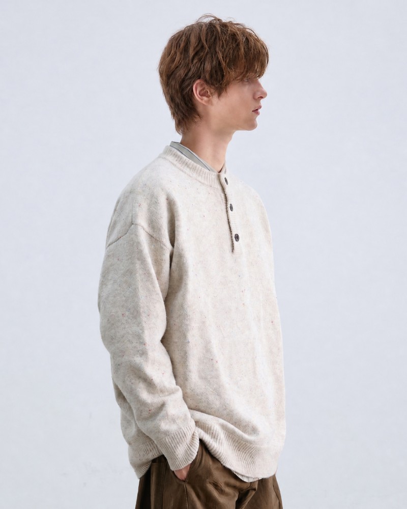 Henry Collar Sweater Unisex Loose-Fit Pullover Knit Jumper, Vintage Casual Warm Knit Top