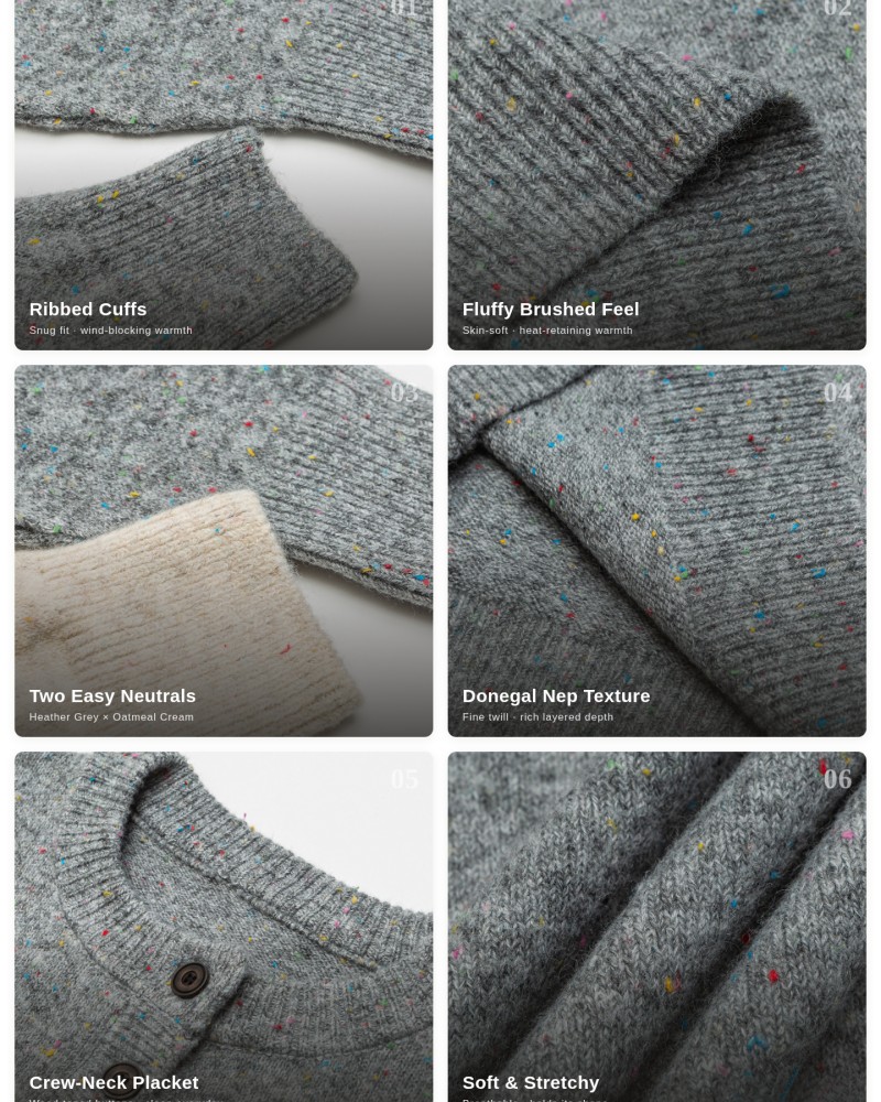 Henry Collar Sweater Unisex Loose-Fit Pullover Knit Jumper, Vintage Casual Warm Knit Top