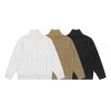 Unisex Stand Collar Sweater- Heavyweight Wool-Blend Cable Knit Zip-Up Cardigan