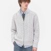 Kardigan Berzip 'Cable Knit' Campuran Bulu (Wool-Blend) – Rekaan Unisex dengan Kolar Tegak