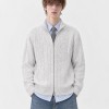 Unisex Stand Collar Sweater- Heavyweight Wool-Blend Cable Knit Zip-Up Cardigan