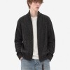 Unisex Stand Collar Sweater- Heavyweight Wool-Blend Cable Knit Zip-Up Cardigan