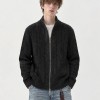Unisex Stand Collar Sweater- Heavyweight Wool-Blend Cable Knit Zip-Up Cardigan